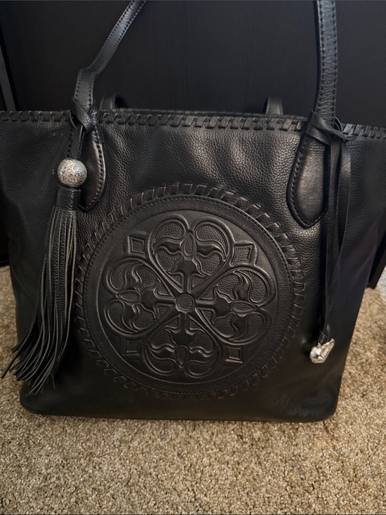 Brighton Handbags - Brighton Black Leather Tote with Embossed Medallion and Tassel